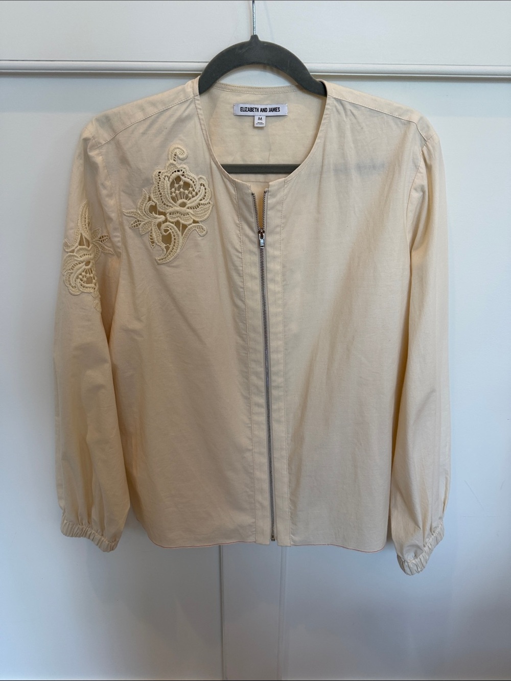Elizabeth and James Cream Embroidered Zip Bomber Jacket